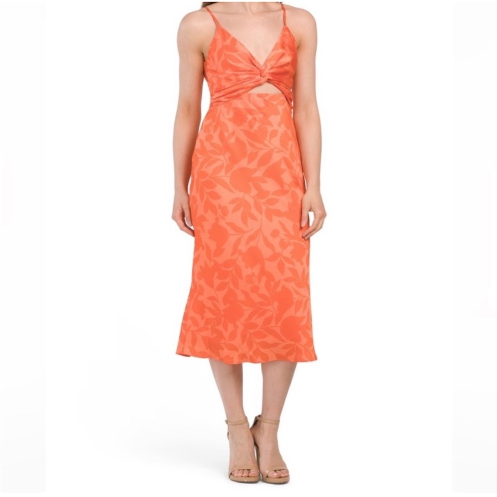 Nine West Tangerine Floral Midi dress, Medium NWT - Picture 1 of 8